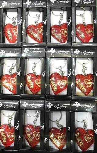 Silver And Red Heart Shape Crystal Keychain