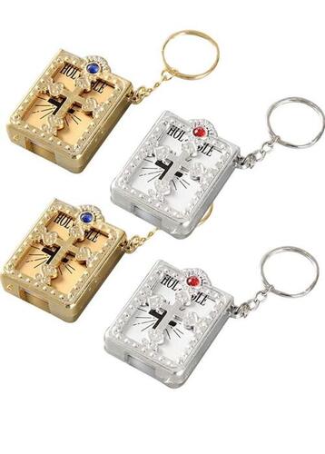 Gold And Silvdr Holy Bible Keychain