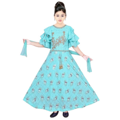 Sky Blue Croptop Kids Ethnic Wear