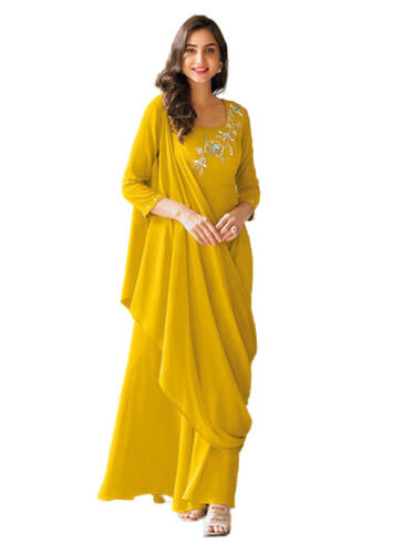 Ladies Embroidery Yellow Long Rayon Kurti