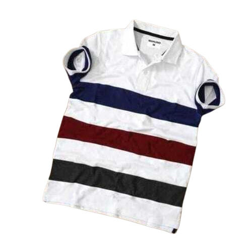 Black & Transparent Mens Ct Multicolour Short Sleeves Striped Polo T-Shirt