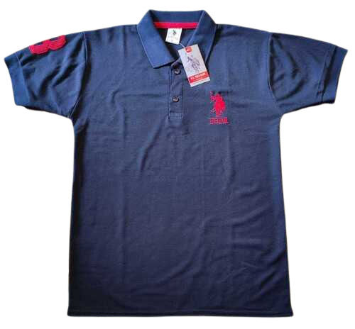 Poly Cotton Mateirla Plain Pattern Polo Neck Half Sleeve T Shirt