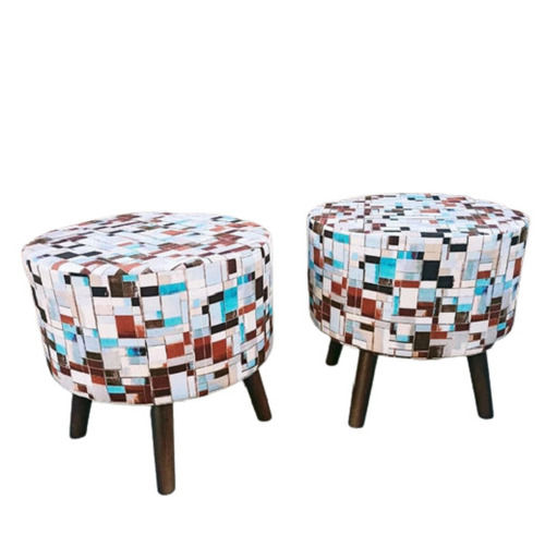 Glossy Lamination Portable And Lightweight Round Shape Termite Resistant Solid Wooden Puff Stool