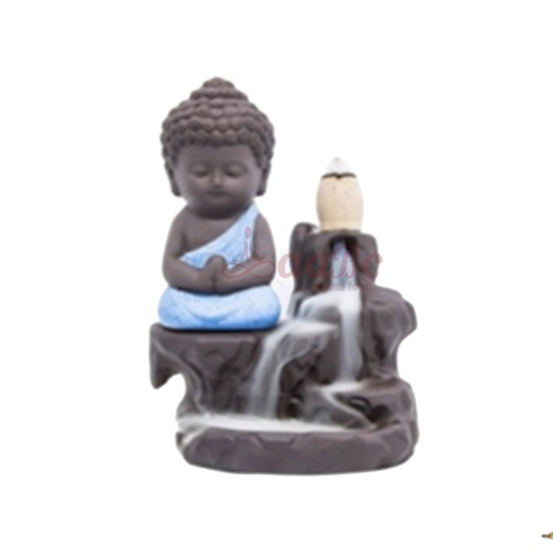 Baby Monk Back Flow Smoke Fountain - Handcrafted Resin Indoor Fountain, Multi-Color Attractive Design with 10 Backflow Incense Cones