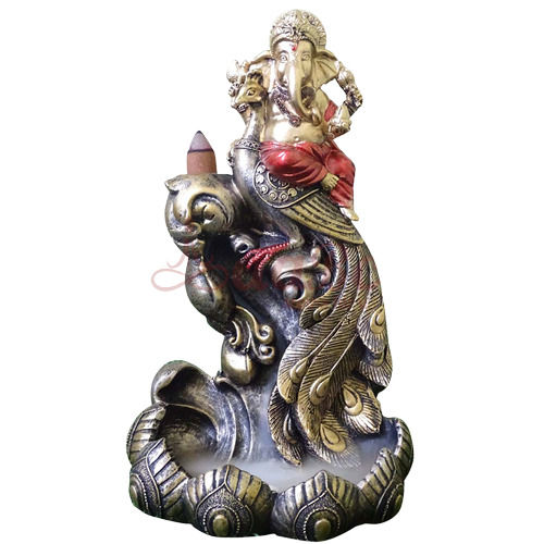 Golden Ganesha Peacock Back Flow Smoke Fountain Size: 5.5 * 9.5 Inch