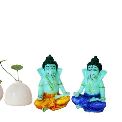 Painting Blue And Orange Set Of 2 Bal Ganesh Statues