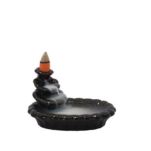 Black Ceramic Flower Design Back Flow Smoke Fountain 