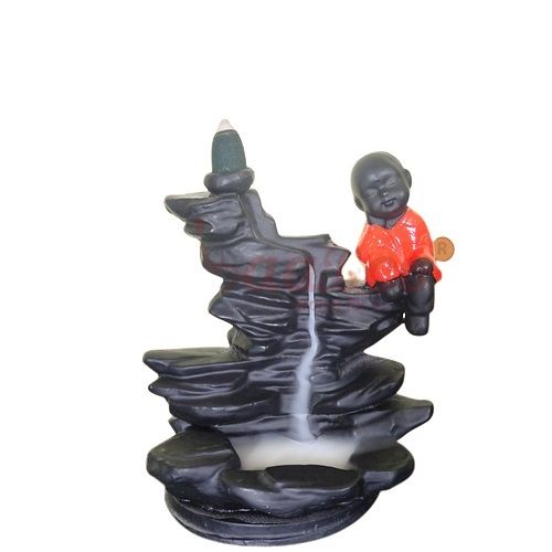 Orange Decorative Baby On Stone Back Flow Smoke Fountain