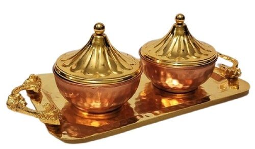 Copper Metal Dry Fruit Bowl Set With Tray