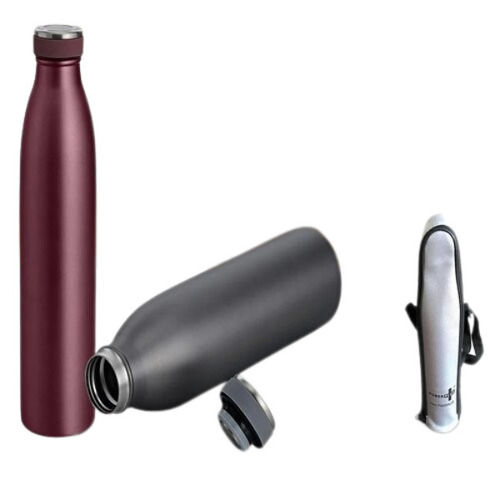 Wine Red And Metallic Gray Cola Premium Vacuum Flask (750Ml) (Storage Pouch Included)