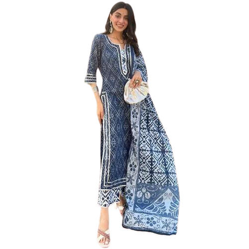 Ladies Multicolour Printed Ethnic Cotton Kurta Dupatta Set