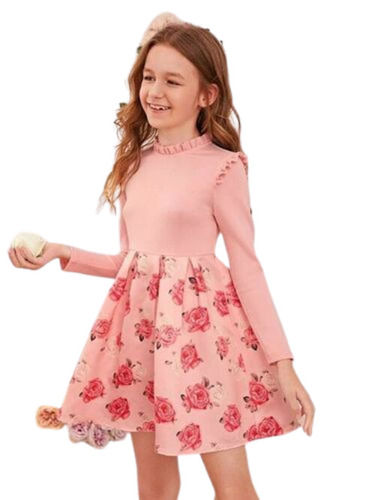 Western Pink Cotton Kids Frock (JB-38)