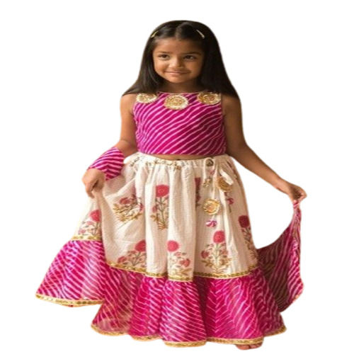 Ethnic Sleeveless Pink Color Kids Girl Lehenga Choli