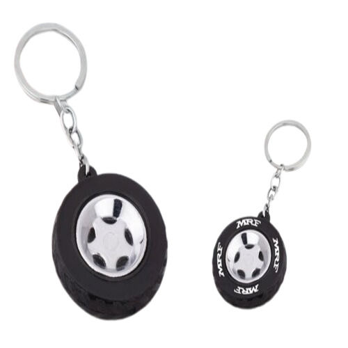 Black Tyre Shape Keychain With Chrome Finish