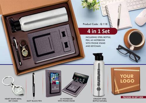 4 In 1 Notebook Metal Keychain SS Natural Bottle Metal Pen Gift Box