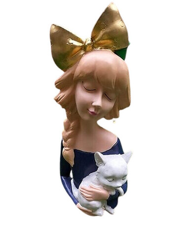 5 x 14 Inch Polyresin Girl With Cat Statue - Multicolor Resin Home Decoration , Abstract Fairy Theme for Office, Party & Wedding Decor