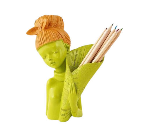 Resin Polyresin Small Pencil Holder Pot Girl Statue