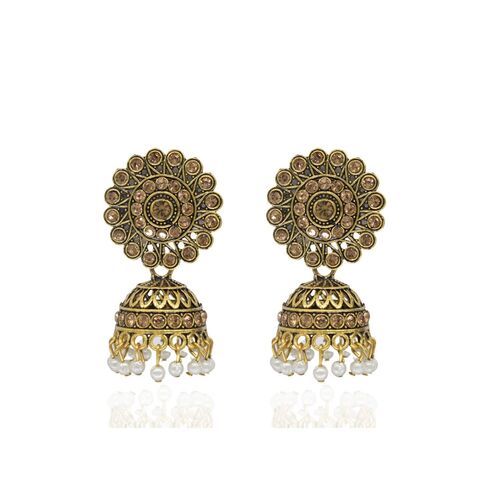 Handmade Oxidized Silver Floral Jhumka Earrings With Pearl Hangings For  Women And Girls