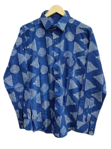 Full Sleeves Pure Cotton Mens Hand Block Print Shirts