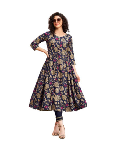 3/4th Sleeves Round Neck Printed Pattern Ladies Kurtis