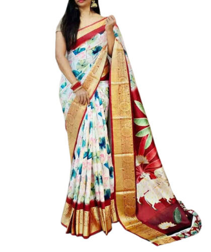 Multi Color Printed Pattern Lightweight Ladies Butter Slik Saree