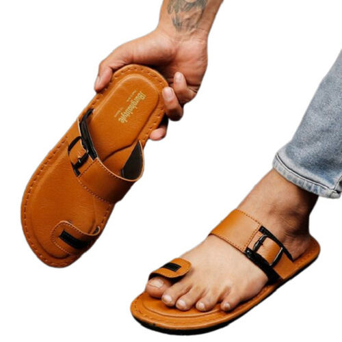 Regular Fit Slip Resistant Lightweight Mens Leather Casual Flat Thong Sandals