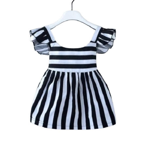 Breathable Skin Friendly Regular Fit Short Sleeves Striped Girls Frocks