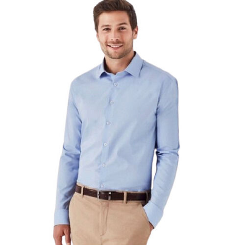 Formal Wear - Regular Fit, Sky Blue Full Sleeve Cotton Shirt | Breathable, Anti Wrinkle, Quick Dry, Machine Washable, No Fade