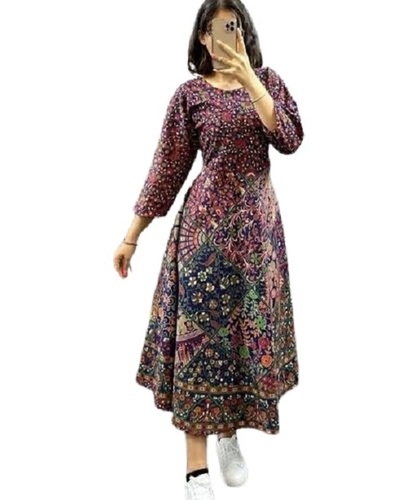 Cotton Maxi Gown - Modern Printed Design, Full Sleeves, Washable and Fade Resistant