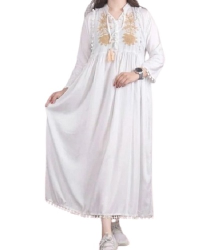 Embroidered Rayon Maxi Gown - V-Neck Design Full Sleeves Plus Size Fit Up to XXL Multiple Colors Available