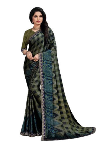 RMKV Shines - Organza linen silk light weight saree with floral print and  silver Zari border (with blouse)