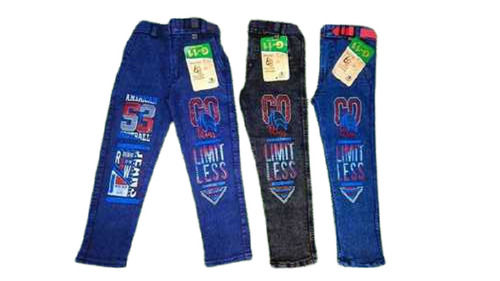 Casual Wear Regular Fit Printed Breathable Straight Denim Jeans For Kids