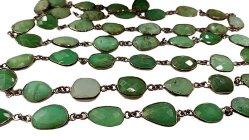 Green Natural Chrysoprase Gemstone Connector Chain - 12Mm To 14 Mm