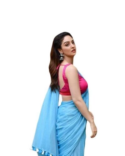 प्रीमियम डिज़ाइन और पहनने में आरामदायक प्लेन ब्लू रंग की साड़ी