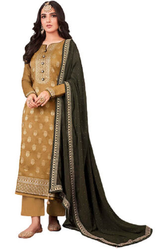 Buy Hastakala Slub Cotton Fabric Woven Long Coffee Brown Salwar Kameez Suit  Having Overlap Front Neck And Combination Of Palazzo (Size-XL) at Amazon.in