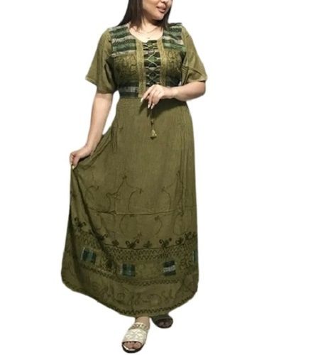 Embroidered Women Fit And Flare Trendy Emboidered Long Dress