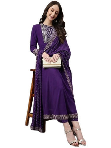 Party Wear Regular Fit Round Neck 3/4th Sleeve Anarkali Kurtis For Ladies