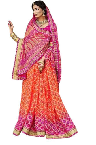 Casual Wear Lightweight Shrink Resistant Printed Bandhani Silk Sarees For Ladies