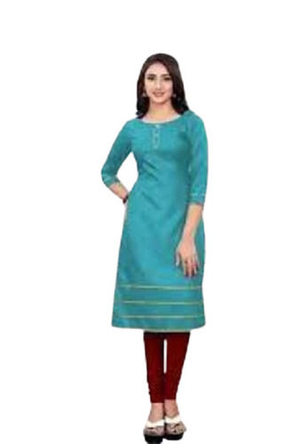 Casual Wear Regular Fit 3/4th Sleeve Round Neck Plain Ladies Kurtis