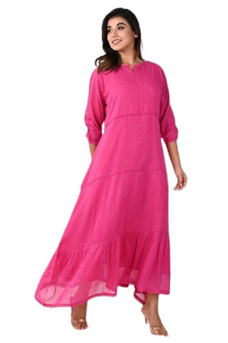 Casual Wear Regular Fit 3/4th Sleeves Readymade Plain Ladies Long Gown