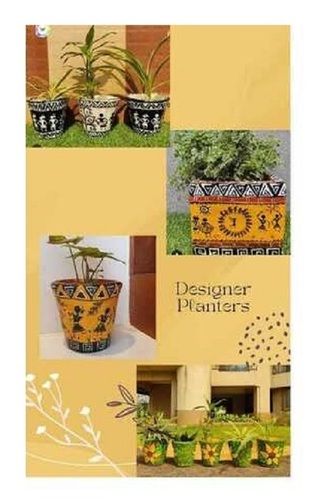 Floor Mounted Lightweight Printed Fiber Clay Designer Garden Planters For Planting