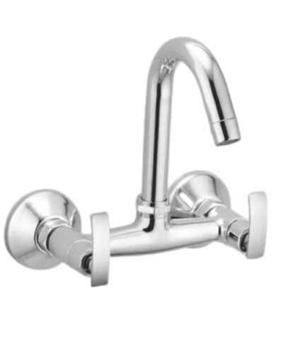 Silver Double Handle Wall Mounted Kitchen Sink Mixer