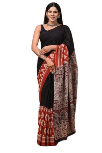 Multicolor Ladies Party Wear 6.3 M Length Printed Pure Cotton Linen Sarees