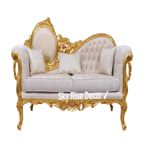 White And Golden Teak Wood 3 Seater Decor Luxury Carved Wooden Couch