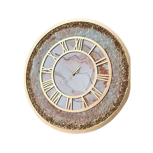 Turquoise Gold Round Handmade Resin Wall Clock