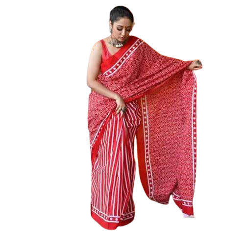 Women's Printed Cotton Saree with Blouse Piece