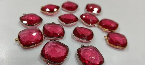 Red 21Mm Hydro Ruby Quartz Cushion Shape Briolette Gemstone Connectors