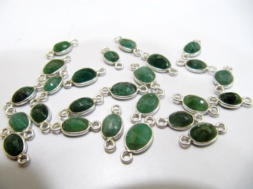 Green Natural Emerald 925 Sterling Silver Oval Briolette Bezel Gemstone Connector 5To8Mm