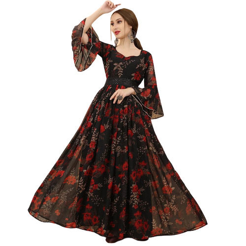 Ladies Multicolour Floor Length Printed Cotton Gown