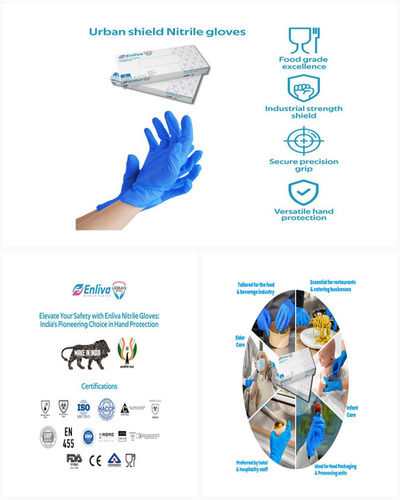 Enliva Urban Shield Food Graded Nitrile Gloves (Dodger Blue, Powder Free, Size- S/M/L) Box of 100 pcs